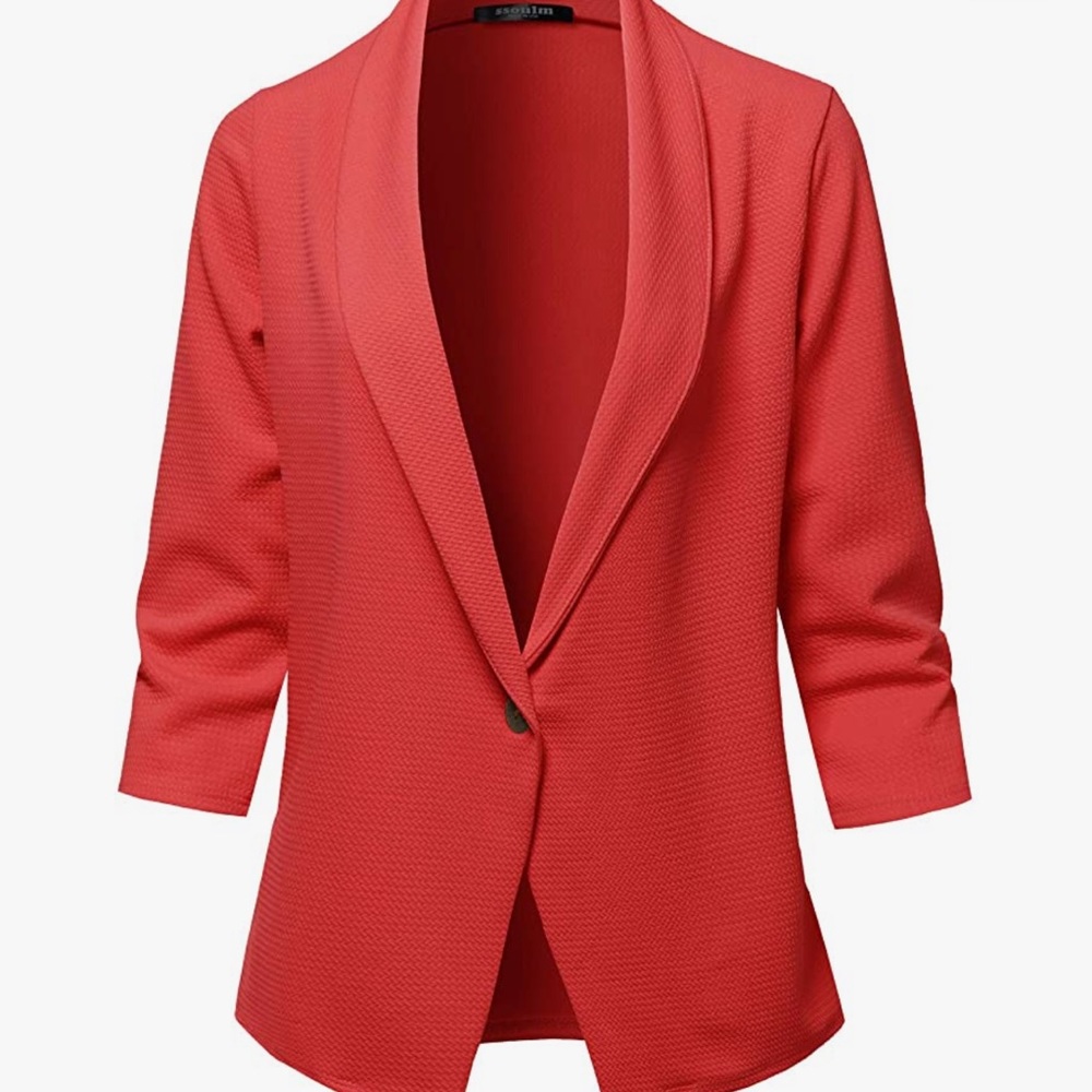 Loose Fit Open Front Work Office Blazer Jacket with One Button and Plus Size